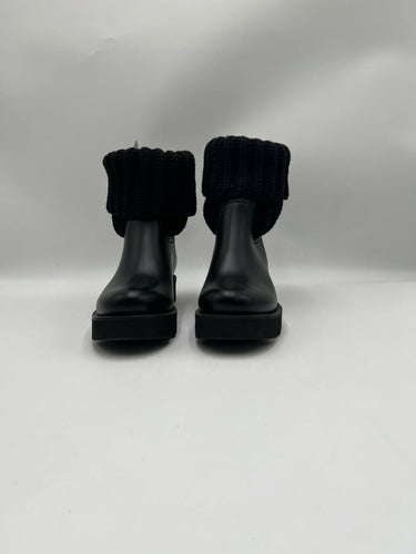 Women’s Moncler Ginette knit-cuff rubber rain boots in black Size 35 Moncler