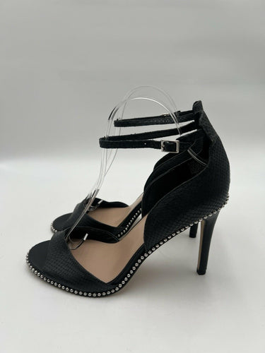 BCBGeneration Jessika Black Snakeskin Studded Heeled Sandals Womens Size 9.5