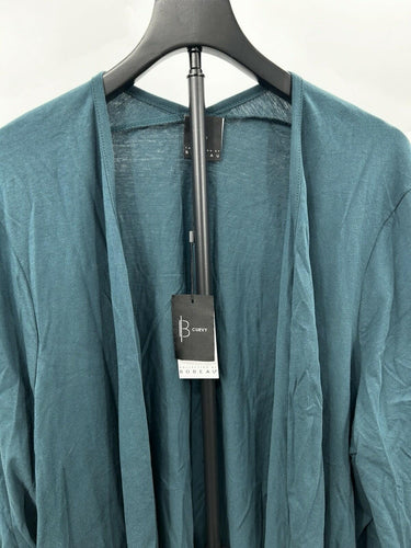 Teal Bury Bobeau Woman’s open-front cardigan Tie Cuffs Details Size Curvy 2XL