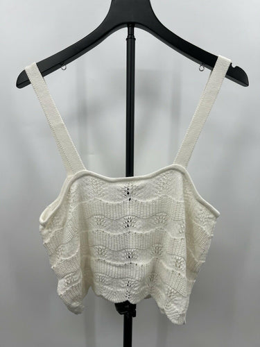 Abound Tank Top Ivory Pointelle Knit Sweater Cropped Cami Scallop L Pointelle