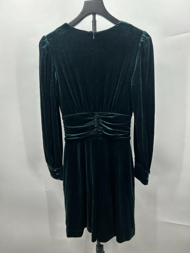 Vince Camuto Women Dress Size 6 Green Twist Front Long Sleeve Velvet Fit Flare Vince Camuto