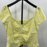 Abound Top Green Yellow Moxie Floral Ruched Smocked Crop Blouse XL Abound