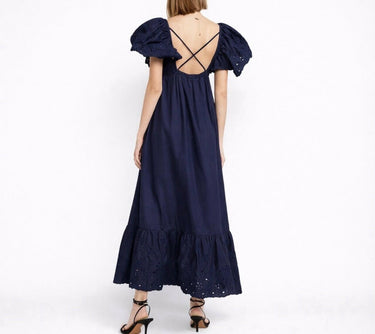 EN SAISON Barnette Eyelet Flutter Sleeve Maxi Dress  Navy Blue Size XS