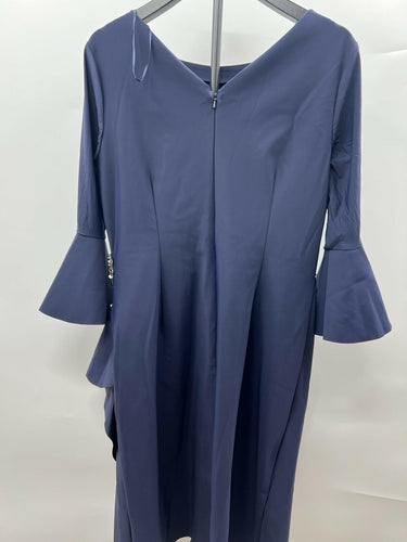 Alex Evenings Navy Bell Sleeve Draped Dress Beaded Formal Mother Bride 14 Alex Evenings