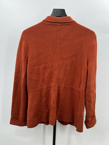 Talbots Jacket Womens Orange Knit Blazer Button Up Collared Cardigan Pockets L Talbots