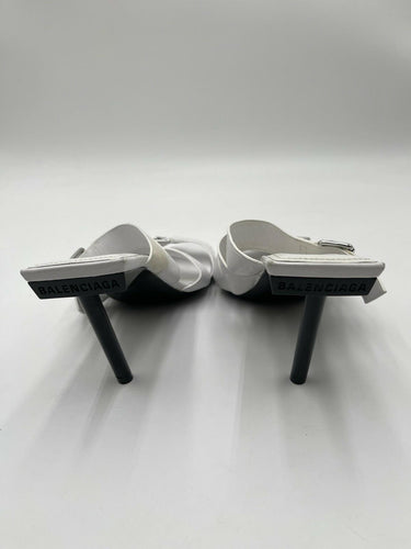Balenciaga Women's Buckle High-Heel White Leather Sandals Size 37 Balenciaga