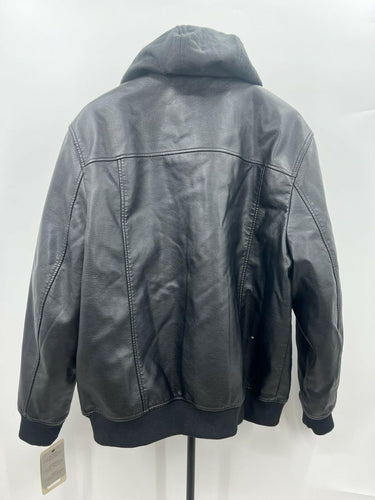 NWD Levis Jacket Mens Faux Leather Bomber Hooded Moto Black Biker Zip L Levi's