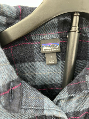 Patagonia Organic Cotton Flannel Plaid Shirt Blue Pink Pockets 2