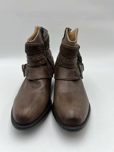Shyanne Brown Leather Fringe Studded Western Ankle Boots Size 7.5