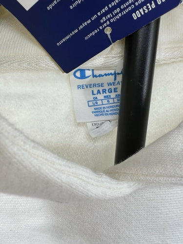 NWD Champion Reverse Weave Hoodie Womens White Cropped Cinch Bottom Large Champion