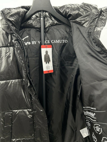 Two by Vince Camuto Woman’s black hooded puffer jacket Shiny Size M Vince Camuto