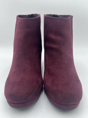 Sugar Juliette Burgundy Micro Suede Chevron Wedge Ankle Boots Womens 6 Sugar