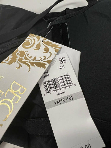 Becca Etc Plus Size Color Code Side-Tie Tankini Top - Black 1X BECCA