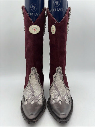 Idyllwind Leap Red Suede/Snake Print Snip Toe Western Boots Womens 6 B Idyllwind
