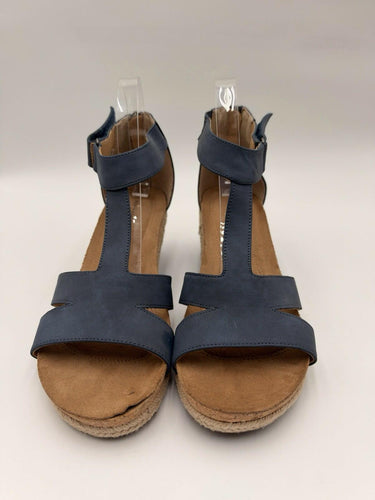 Adrienne Vittadini Triva Navy Blue T Strap Espadrille Wedge Sandals Size 8.5