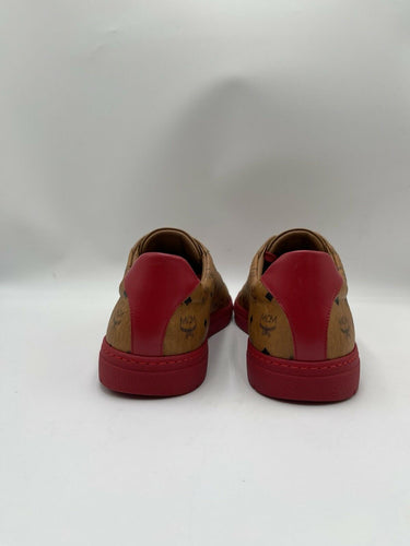 MCM Men’s Terrain Derby Visetos Logo Low Top Sneakers Cognac Leather Size 44