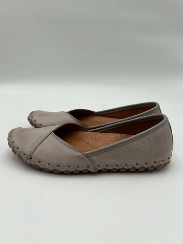 Patrizia Jacobella Grey Leather Whipstitch Loafer Flats Womens Size 7.5-8