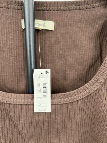 NWT Madewell Brown Ribbed Knit Square Neck Long Sleeve Crop Top Shirt Size L Browns