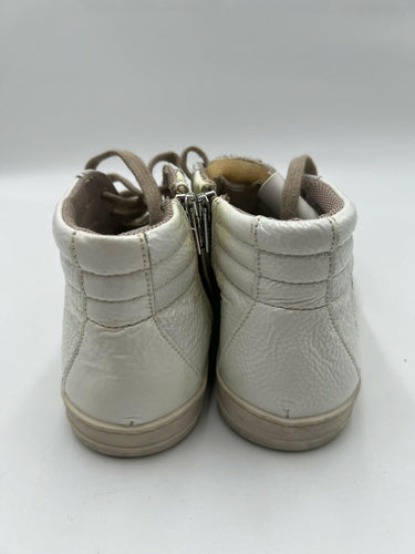 P448 White Patent Leather High Top Side Zip Sneakers Size  7