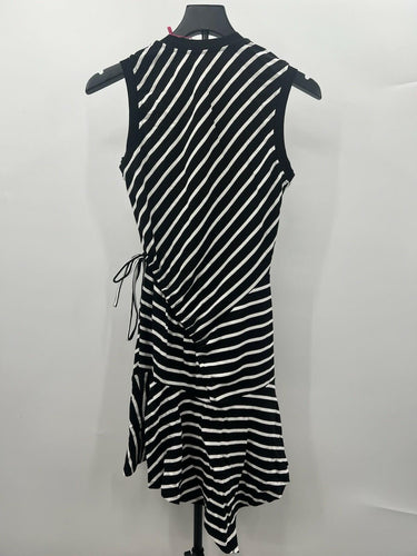 Parker Black White Striped Wrap Side Tie Ruffle Dress NWT Size XS