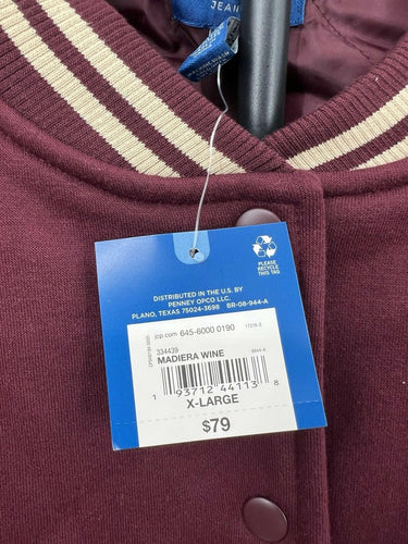 Arizona Jean Co Jacket Varsity Fleece Snap Button Colorblock Wine XL AriZona