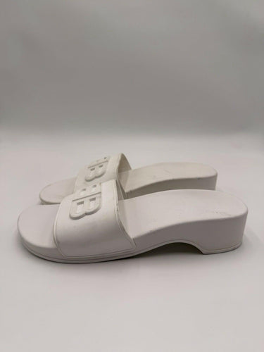 Women’s Balenciaga BB 3D Logo Pool Slide Sandals in White rubber Size 40