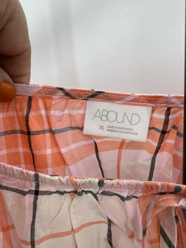 Abound Puff Sleeve Crop Top Orange Pink Plaid Smocked Tie Front NWT - XL