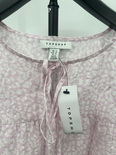 Topshop Pink Leopard Tiered Mini Dress Sleeveless Tie Neck - US 12