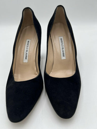 Manolo Blahnik Tucciototo 90 block-heel suede pumps in black Size 37.5 Manolo Blahnik