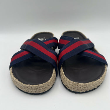 Saks Fifth Avenue FRAZER Webbing-Strap & Raffia Crossover Sandals Men's Size 10M Saks Fifth Avenue