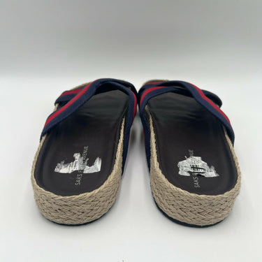 Saks Fifth Avenue FRAZER Webbing-Strap & Raffia Crossover Sandals Men's Size 10M Saks Fifth Avenue