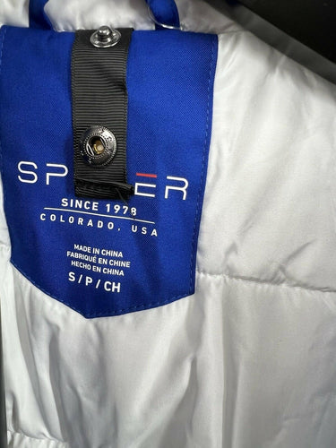 NWT Spyder Mens Royal Blue White Ski Jacket Hooded Insulated Snowboard S Spyder