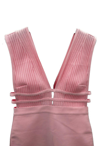 Bebe pink Woman’s Plunge Neck Bandage Dress Strappy Waits Cutouts Size L
