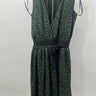 DKNY Dress Womens Chiffon Animal Print Green Black Wrap V Neck Tie Waist XS DKNY