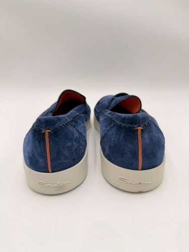 Men’s SANTONI Banker Light Blue Suede Loafer Size 10.5