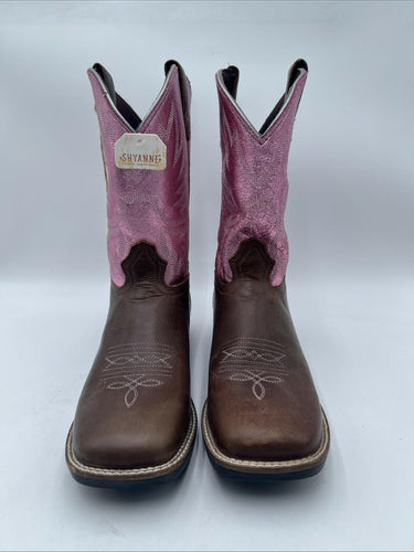Shyanne MISS MOLLY Pink/Brown Leather Square Toe Western Boots Women’s Size 7 D