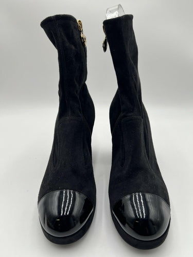Chanel suede ankle boots with a patent cap toe gold-tone Heart Size 37.5