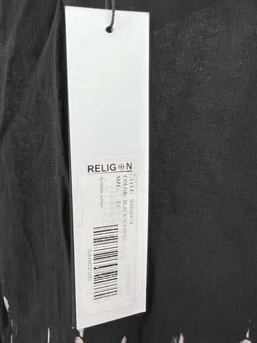 Religion Womens Black White Symbolic Jumper Tie Dye Sheer Back Top NWT - Size XS