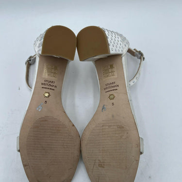 Women’s Stuart Weitzman Nearlynude Satin Ivory Embellished Sandal Size 5B Stuart Weitzman