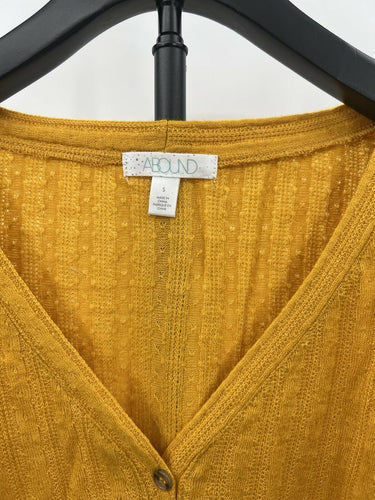 ABOUND Cardigan Top Mustard Yellow Pointelle Knit Button Smocked Hem - S