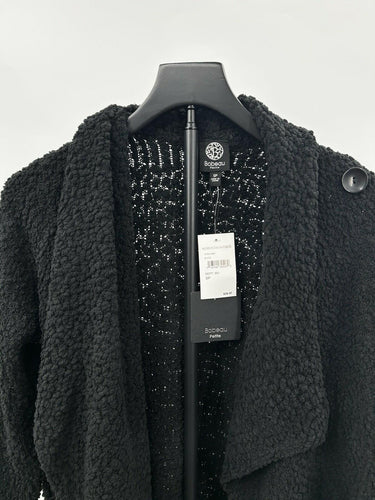 Bobeau petite cardigan textured, fleece-like popcorn boucle knit black Size SP