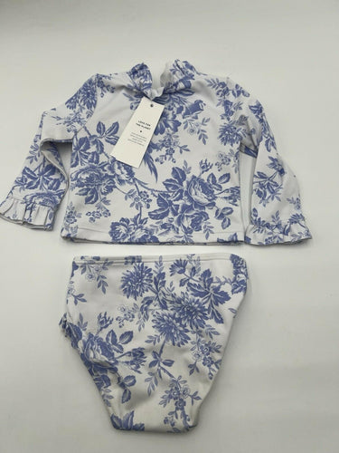 Janie and Jack Baby Rashguard Bikini Set Blue White Toile Floral 2 Pc NWT 6-12 Janie and Jack