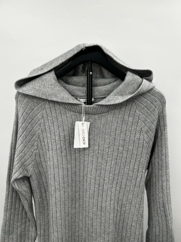 Stitchdrop gray ribbed knit Woman’s dress hooded neckline long sleeves