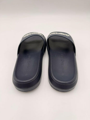 Alexander McQueen Womens Logo Pool Rubber Slides Sandals Navy Size 38 M Alexander McQueen
