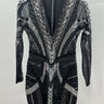 Express Sequin Dress Womens Bodycon Mini Black Silver Mesh Long Sleeve V Neck S Express