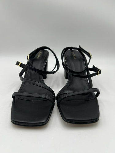 ALOHAS Black Strappy Block Heel Sandals Square Toe Leather Gold Buckle Womens 42 Alohas