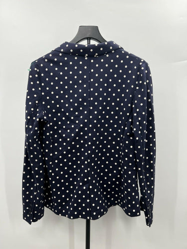 Talbots Blazer Womens Navy Polka Dot Knit Jacket Pockets Button Up Work M Talbots