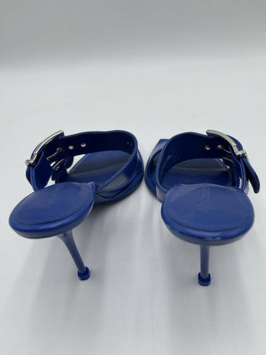 Alexander McQueen 100mm Buckled Leather Sandals electric blue leather Size 38.5 Alexander McQueen