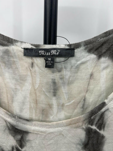 Miss Me Tie Dye Ombre Tank Top Black White Gray Boho Racerback Mesh - Size M