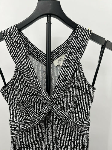 Ann Taylor LOFT Womens Black White Print Twist Knot Front Shift Dress 0 LOFT